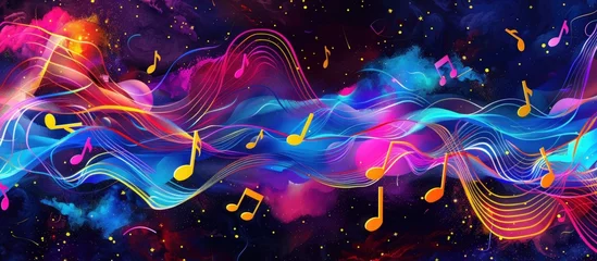 Foto op Canvas Abstract music background glowing with notes tones dancing. generative AI image © wikkie