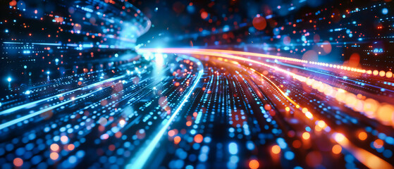 Naklejka premium High-Speed Digital Network: Futuristic Blue Lines Symbolizing Fast Internet Connectivity and Modern Communication