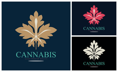 Fototapeta na wymiar Cannabis marijuana cbd hemp leaf set colour logo set design template