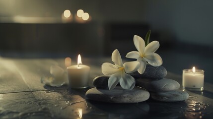 Healing Nature: Smooth Massage Rocks, Fragrant Flowers, and Candles