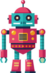 Naklejka premium Futuristic Robot Colorful Character Design, Modern Style Vector Illustration for Innovative Concepts in Technology, Sci-Fi, and Digital Art, Perfect for Animation, Robotics, and Futuristic Themes