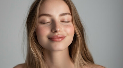 young woman with closed eyes, a serene expression,