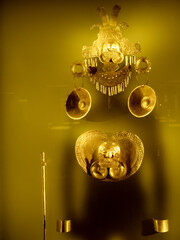 Ancient Native American artifacts in the gold museum in Bogota, Colombia. - 750110610