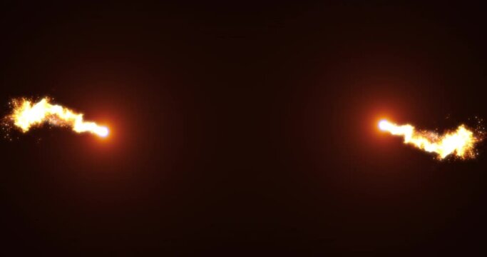 Orange background for logo animation. Two episodes of the movement of two fiery plumes of flying particles on a black background.