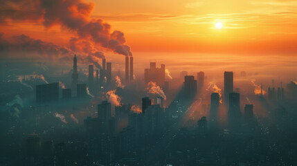 Fototapeta na wymiar immagine che rappresenta l'inquinamento atmosferico nelle principali città, con visualizzazione dei principali inquinanti e delle relative fonti, come il traffico veicolare e le industrie