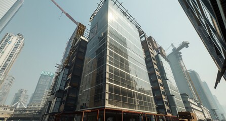 Fototapeta premium a tall building with a sky background