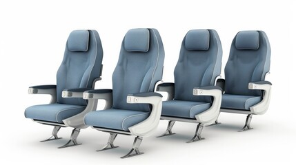 Aircraft interior armchair, portrayed in various angles, isolated on a white background. This 3D illustration showcases different views of the airplane seat