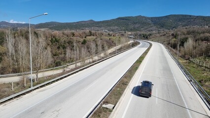road street highway egnatia in ioannina perfecture greece lorry cars