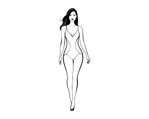 silhouette of a woman in a swimsuit, fashion girl, athlete woman, catwalk, swimming