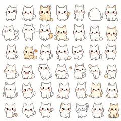 Collection of cat character emoji on white background