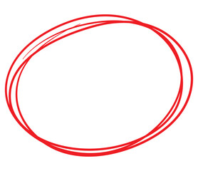 Red circle line hand drawn. Highlight hand drawing circle isolated on white background. Round handwritten circle. For marking text, note, mark icon, number, marker pen, pencil and text check, vector