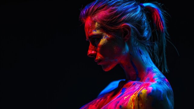 Artistic Portrait of Woman with Vibrant Body Paint. Wallpaper , tattoo