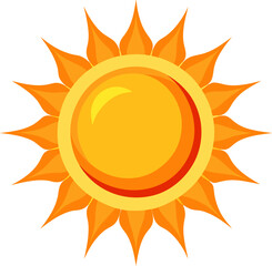 Flat Sun Symbol Icon Vector Illustration, Isolated on Transparent Background, Modern and Minimalistic Solar Graphic Design for Weather, Summer, and Nature Concepts, Trendy Art Element