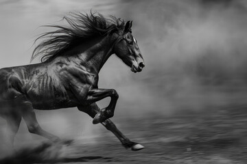 A powerful horse captured in mid-gallop, exuding energy and grace
