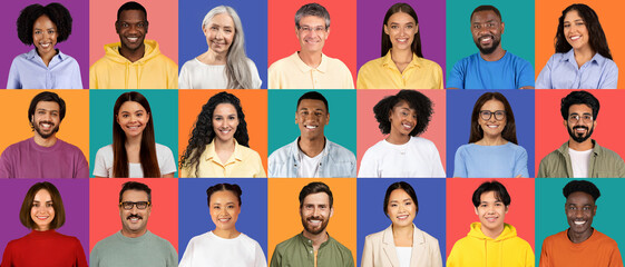 An array of joyful individuals from diverse backgrounds, each wearing different colors