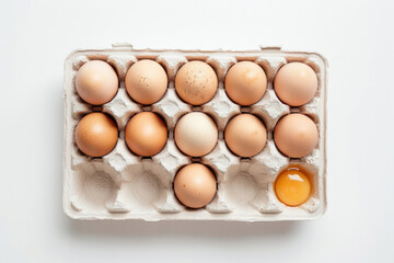 A carton of eggs neatly arranged on a white background