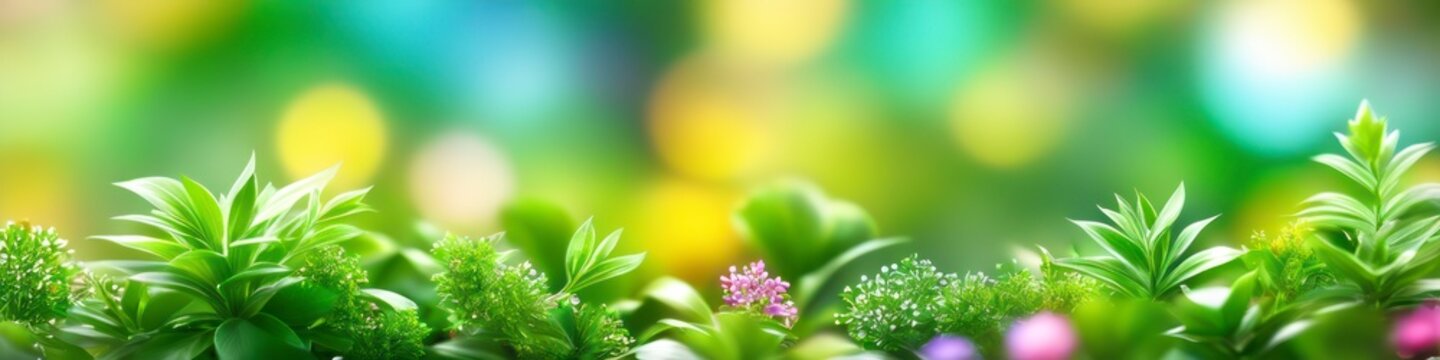 Abstract background spring grass on green blurred background bokeh. Background for poster, banner, social media, place for text
