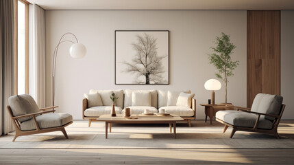 A modern living room with sustainable furniture and a hint of modern elegance