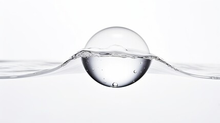 A close-up shot reveals a single water droplet, isolated on a white background. - obrazy, fototapety, plakaty