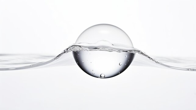 A close-up shot reveals a single water droplet, isolated on a white background.