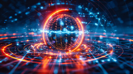 Obraz premium Global digital technology concept, futuristic networking and internet connectivity on a blue planet Earth