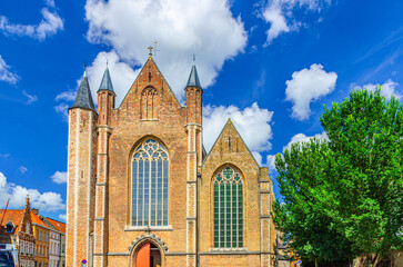 Sint-Jakobskerk St James’s Church Brick Gothic architecture style building in Brugge city historical centre, Bruges old town quarter district, West Flanders province, Flemish Region, Belgium