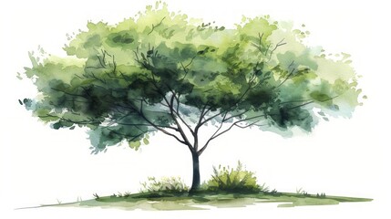 Green Tree Side View in Watercolor for Landscape Design Generative AI