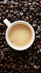 Freshly Brewed Coffee in Cup on Coffee Beans Background