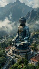 Large Buddha statue overlooking a valley concept