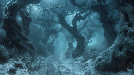 Forêt sombre et ombrageuse : paysage gothique, romantique sombre et effrayant, forêt d'Halloween - obrazy, fototapety, plakaty