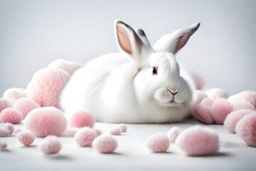 Naklejka na ściany i meble white rabbit with pink ribbon