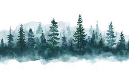 Stunning Watercolor Pine Tree Forest Landscape Generative AI
