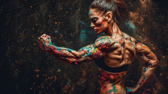 Athletic Woman with Dynamic Paint Splashes Illustration , Gym , fitness , bodybuilder , Wallpaper