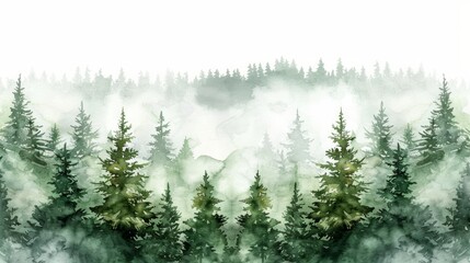 Winter Coniferous Forest Watercolor Background Generative AI