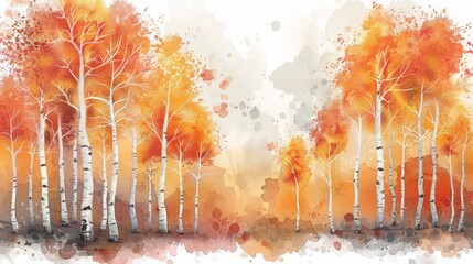 Serene Birch Trees Watercolor Illustration Generative AI