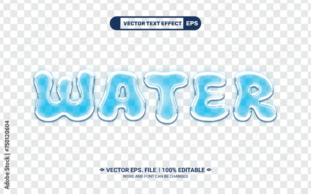 Fototapete realistic water editable 3d vector text style effect on trasparent background