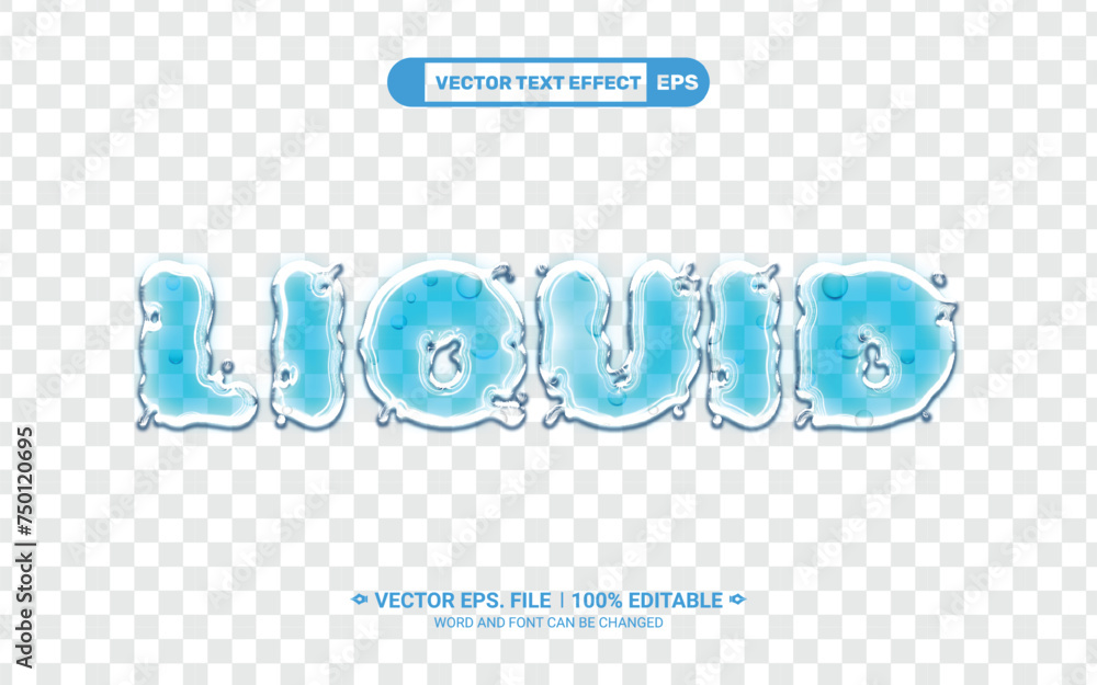 Fototapete realistic liquid water splash editable 3d vector text style effect on trasparent background