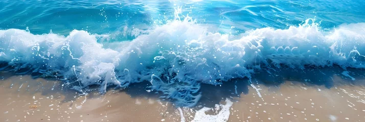 Foto op Aluminium Hyper-Realistic Water Splash on a Sandy Beach - A stunning and detailed depiction of seawater ripples splashing on a sandy beach showcasing the beauty of the ocean in a hyper-realistic style © Mickey