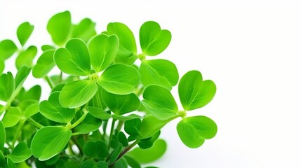 A macro shot of a clover plant is isolated against a white background, revealing intricate details.