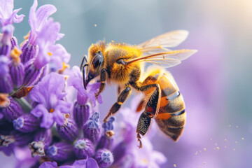 Close-up of a bee on a lavender flower.