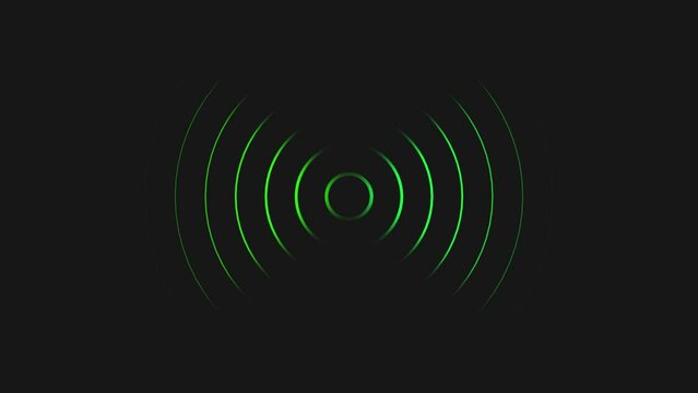  Green light wave radio diffusion. black background. Digital radio waves animation.  