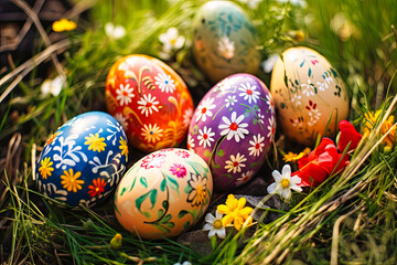 Fototapeta na wymiar Colorful Easter Eggs in Grass
