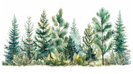 Obraz premium Lush Green Fir Tree Forest Watercolor Illustration Generative AI