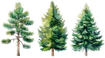 Realistic Lush Pine Watercolor Illustration - Green Forest Plant Element Generative AI