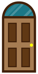 Wooden door front. Vector illustration.	