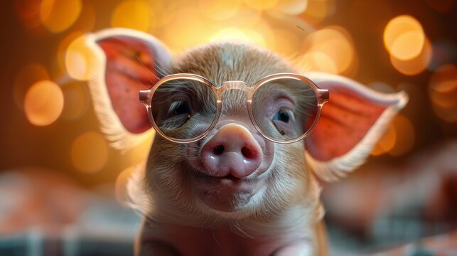 Cute Pig Wearing Sunglasses Showcasing a Happy Expression Generative AI