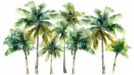 Fototapeta na wymiar Tropical Watercolor Palm Tree and Coconut Scene Generative AI