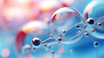 A macro shot reveals the abstract glass molecule structure of liquid or air, depicted in a 3D render with depth of field. - obrazy, fototapety, plakaty