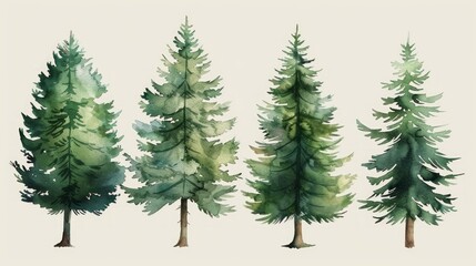 Obraz premium Tranquil Green Pine Forest with Fir Trees Silhouette Generative AI