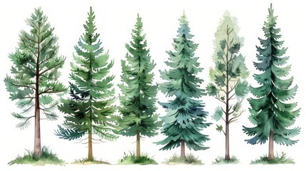 Tranquil Green Pine Forest with Fir Trees Silhouette Generative AI
